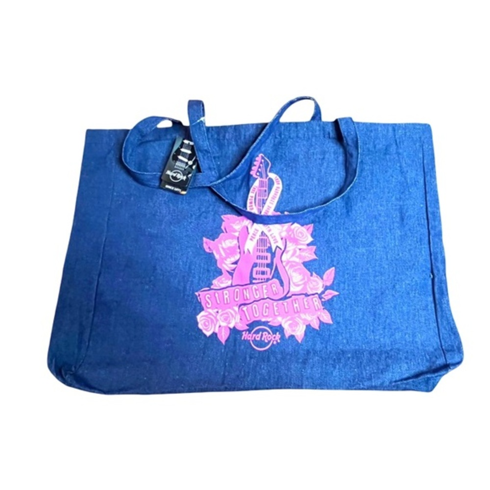 NWT Hard Rock Hope Denim Tote Bag Pink Accents Large Shoulder Bag 19.5x16